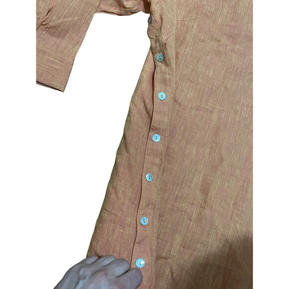 Edward Woman's 2X Irish Linen Coral V Neck Collard Long Sleeve Collard Tunic - Picture 3 of 6